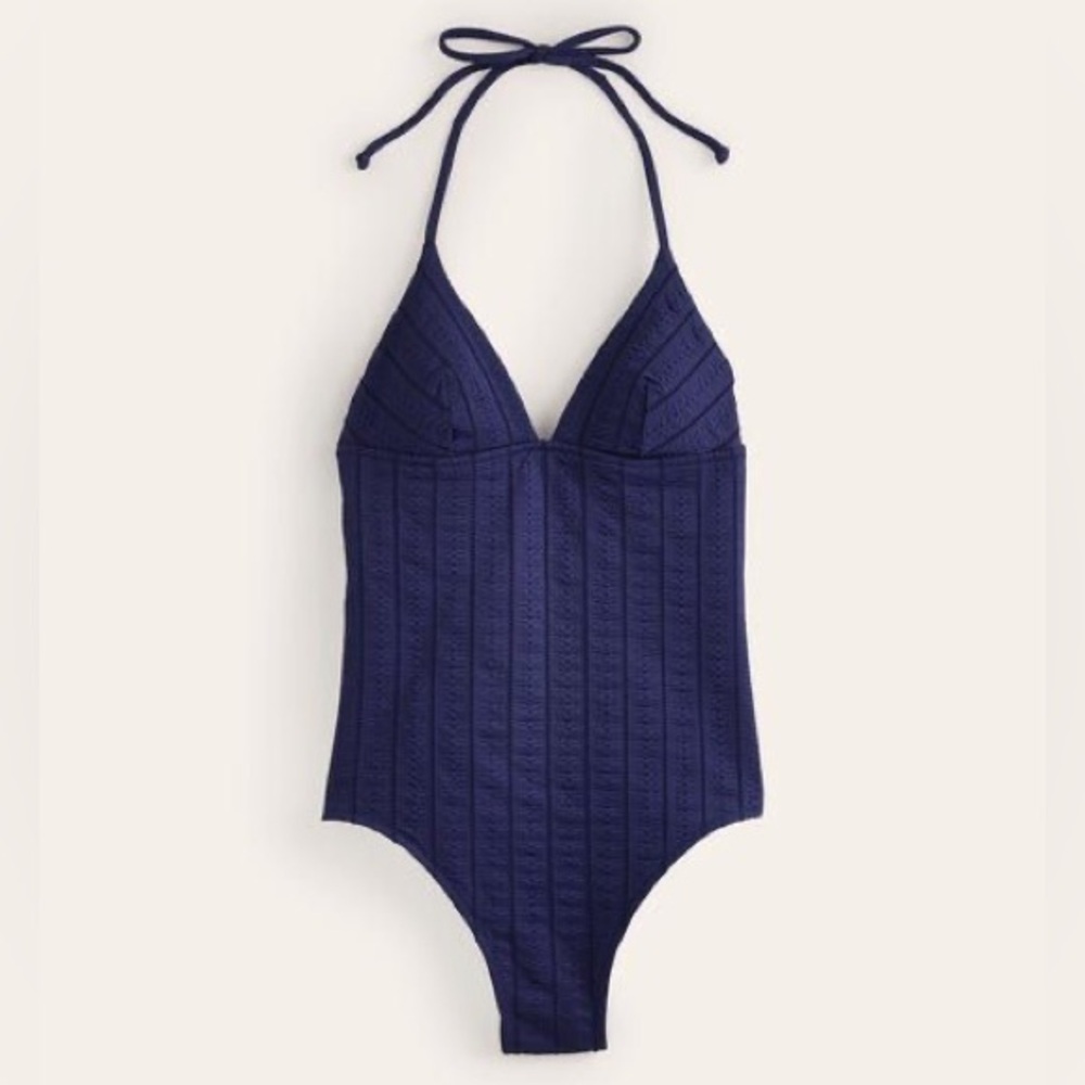 NWT Boden Symi String Navy floral texture one piece Swimsuit LONG & regular